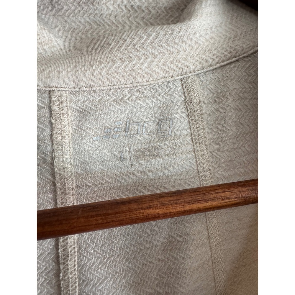 BCG Pullover Top Women Large Beige Excellent 1/4 Zip Chevron Thumbhole Active - Picture 5 of 7